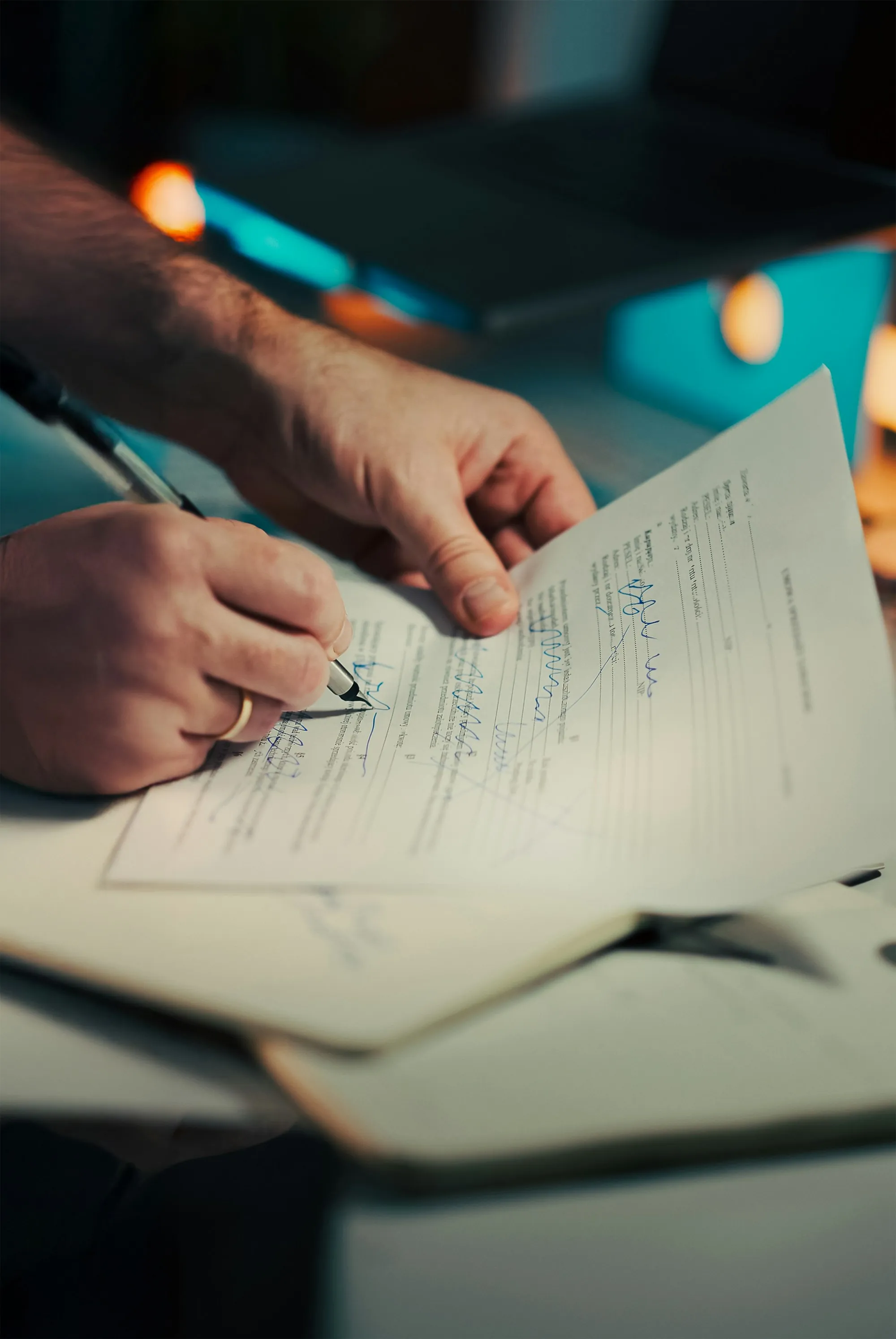 Hand signing a printed contract